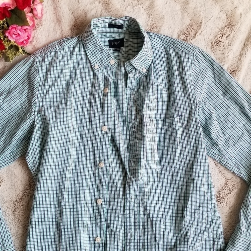 ✨️CL J Crew Slim Button Collar Cotton‎ Blue Blouse XS